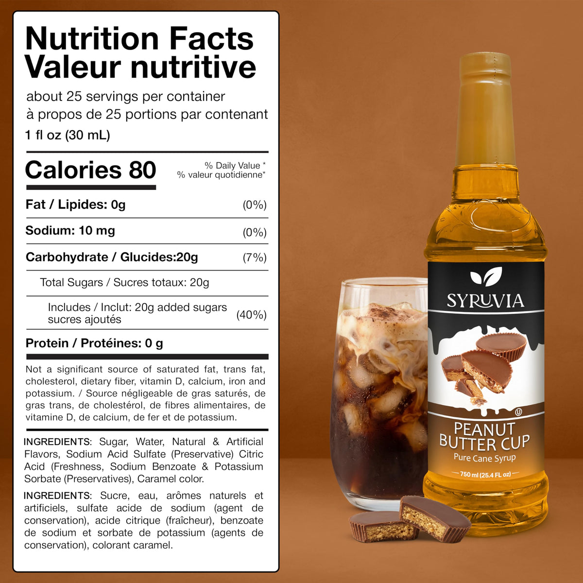 SYRUVIA Peanut Butter Cup Syrup in latte highlights indulgent flavor and creamy texture