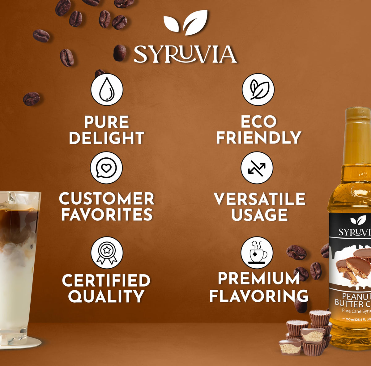 SYRUVIA Peanut Butter Cup Syrup toppings for shakes and breakfast bowls