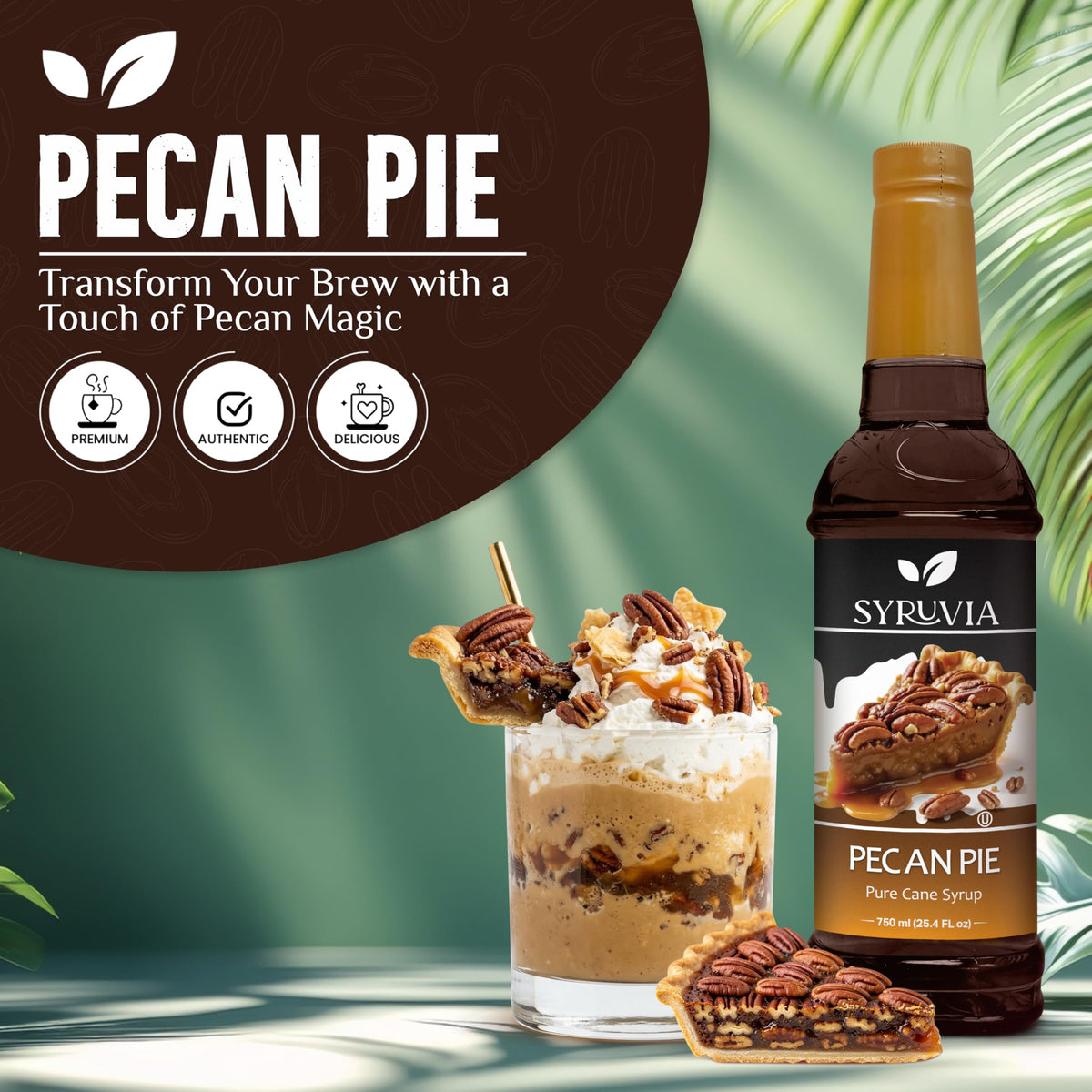 SYRUVIA Pecan Pie Syrup pours over coffee for bold aroma