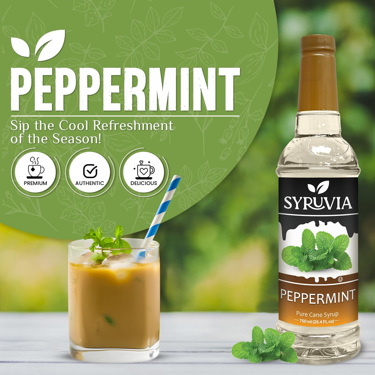 SYRUVIA Peppermint Syrup in a coffee cup for a minty lift