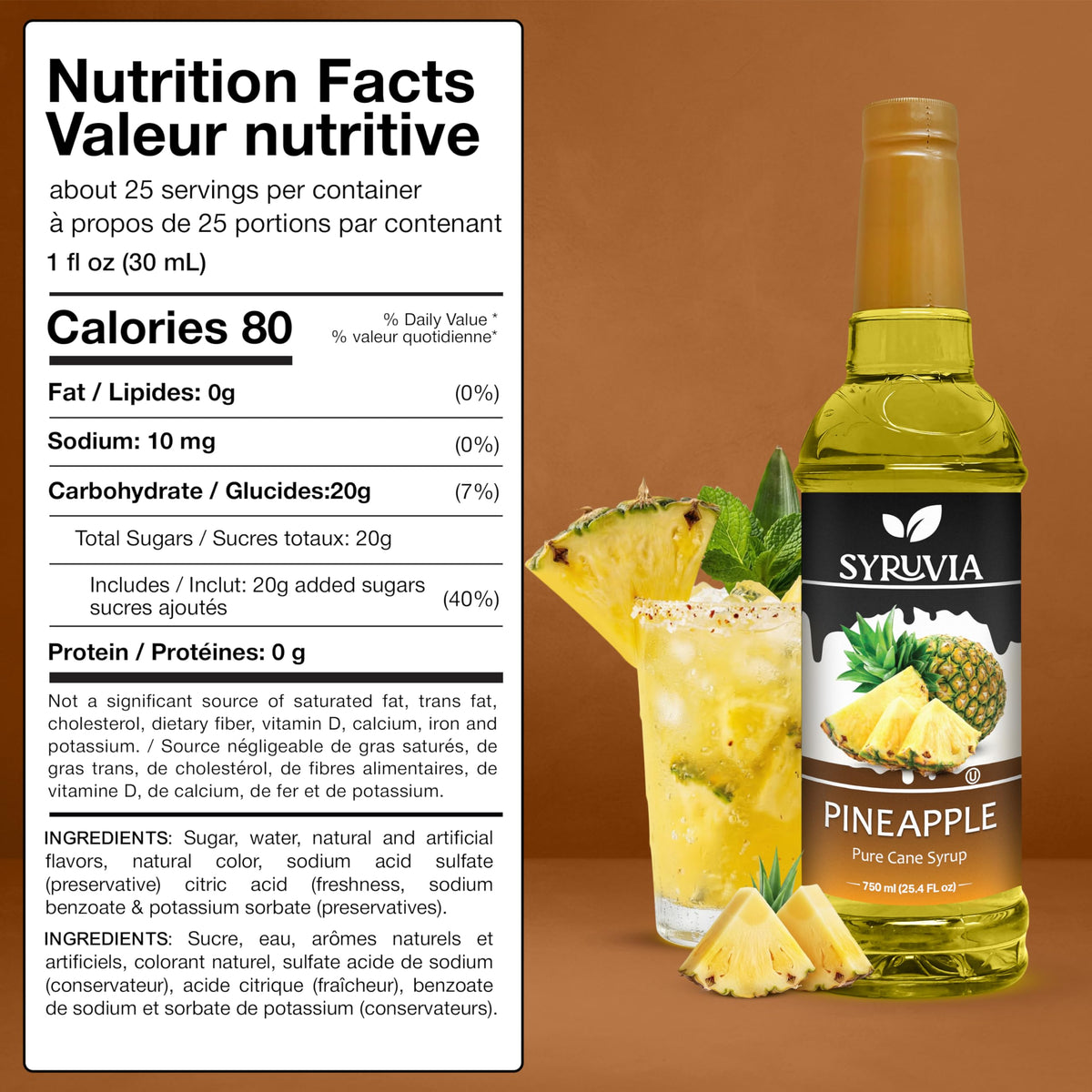 SYRUVIA Pineapple Syrup coffee highlights tropical notes in your morning cup