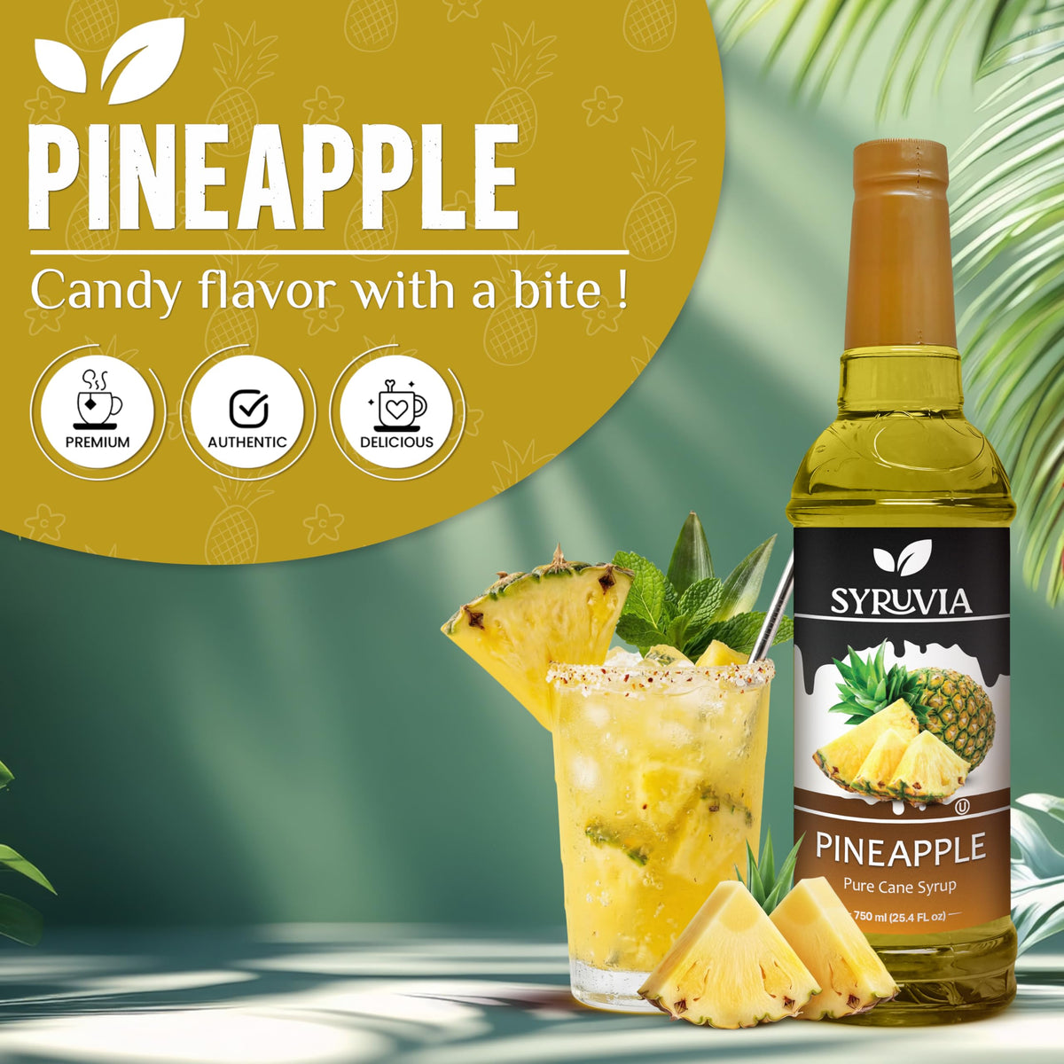 SYRUVIA Pineapple Syrup pour adds a quick tropical twist to beverages