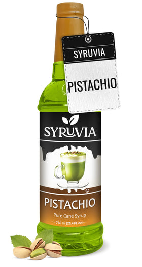 SYRUVIA Pistachio Syrup bottle front enhances coffee flavor