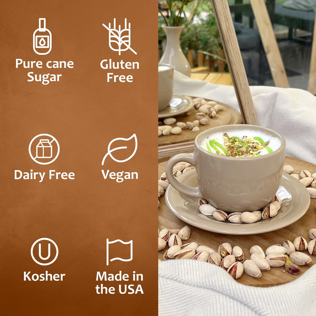 SYRUVIA Pistachio Syrup dessert topping adds nutty sweetness