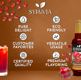 SYRUVIA Pomegranate Syrup dessert topping elevates treats with natural cane sweetness.