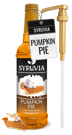 SYRUVIA Pumpkin Pie Coffee Syrup bottle with pump for quick, consistent flavoring.