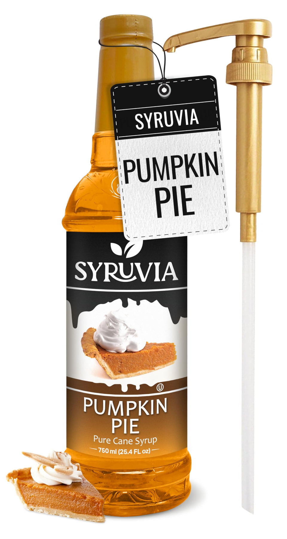 SYRUVIA Pumpkin Pie Coffee Syrup bottle with pump for quick, consistent flavoring.