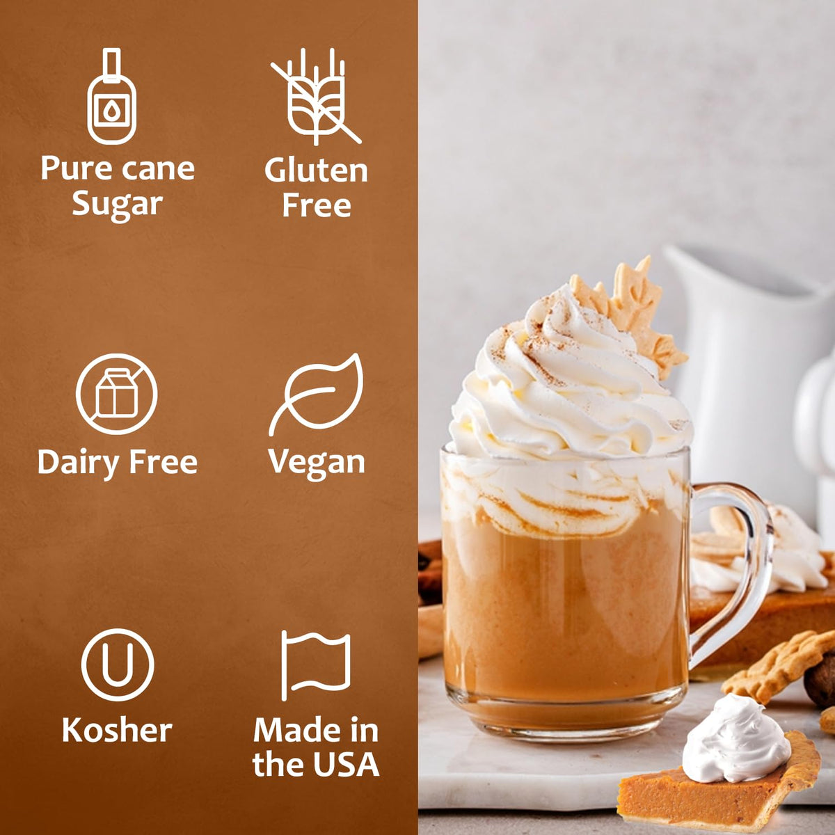 SYRUVIA Pumpkin Pie Coffee Syrup used as a versatile dessert topping.
