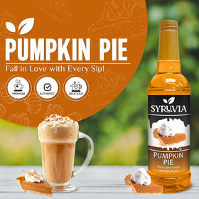SYRUVIA Pumpkin Pie Coffee Syrup on a latte delivering autumn warmth.