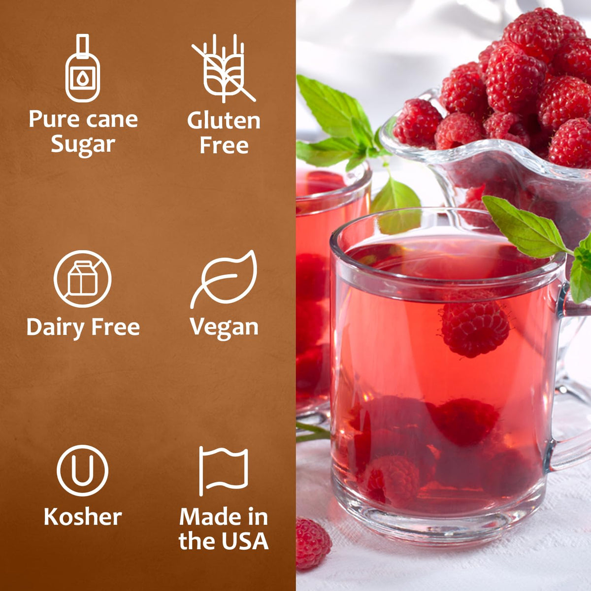 SYRUVIA Raspberry Syrup dessert topping drizzle enhances flavor.