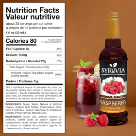 SYRUVIA Raspberry Syrup kitchen setup demonstrates versatile use in beverages.