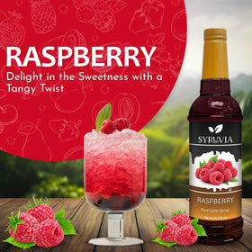 SYRUVIA Raspberry Syrup pour adds vibrant sweetness to cocktails and lemonades.