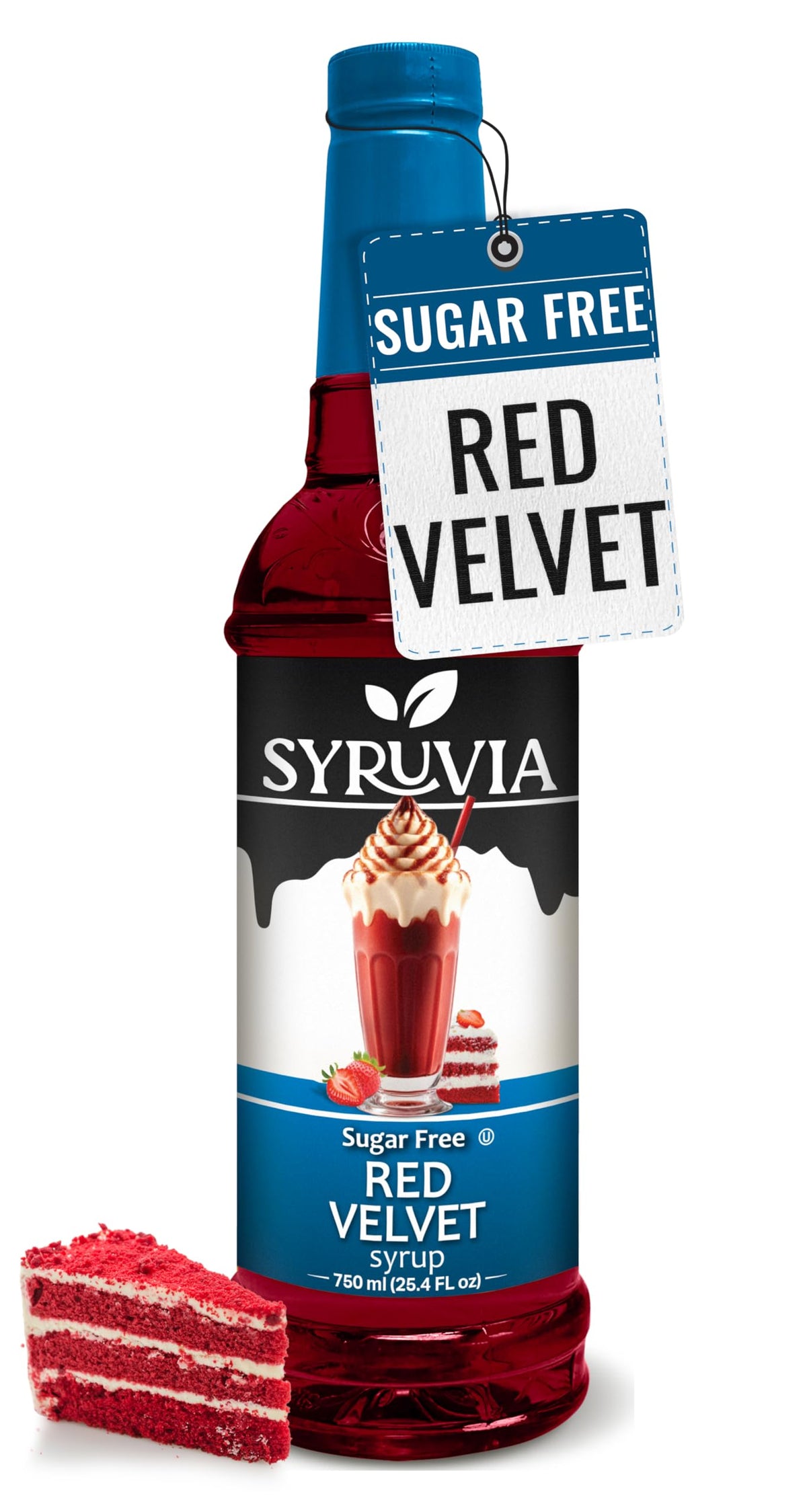 SYRUVIA Red Velvet Sugar Free Bottle shows rich flavor with zero calories for everyday treats