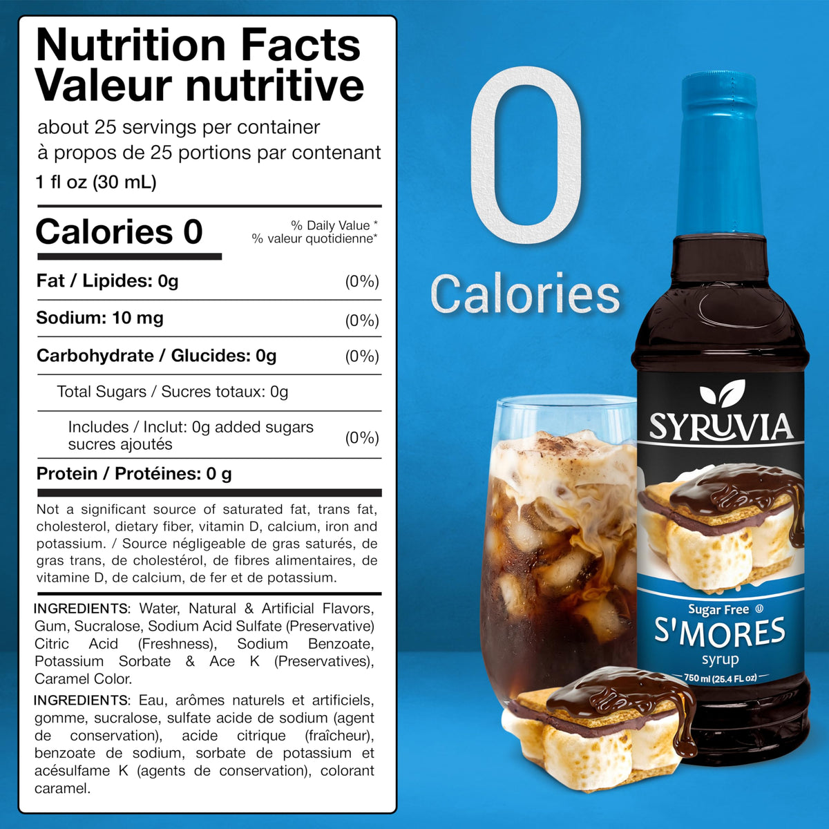 SYRUVIA smores coffee flavoring adds toasted marshmallow notes to drinks.