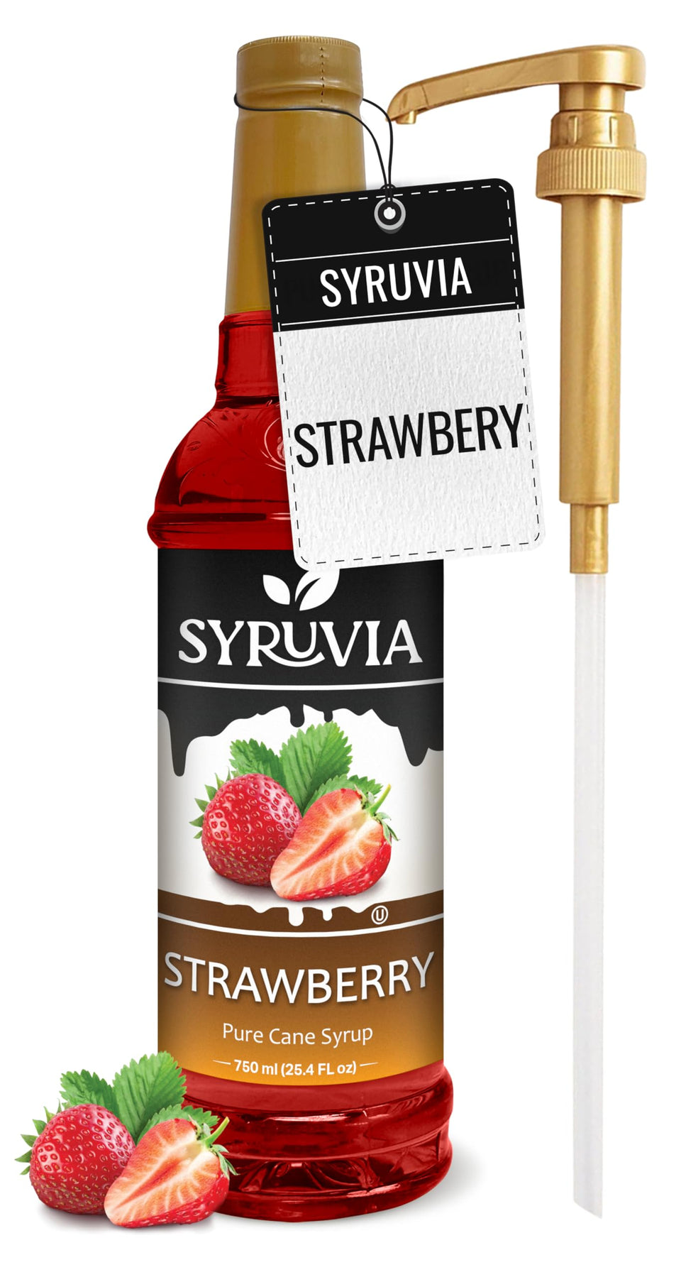 SYRUVIA strawberry syrup bottle pouring for refreshing beverages