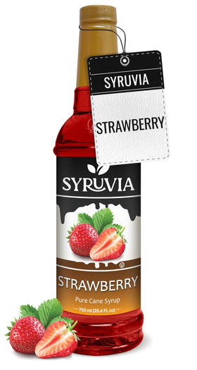 SYRUVIA Strawberry Syrup bottle shown for versatile dessert and drink flavoring.