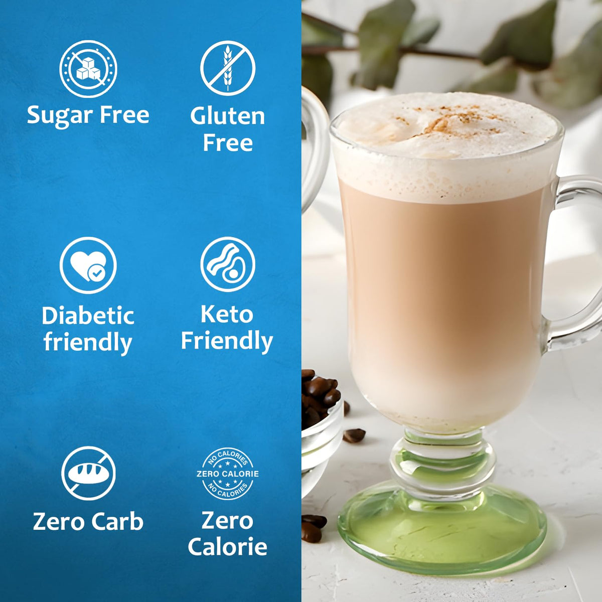 SYRUVIA Sugar Free Almond Syrup as dessert topping with nutty aroma.