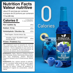 SYRUVIA Blue Raspberry pour over a glass adds vibrant color.
