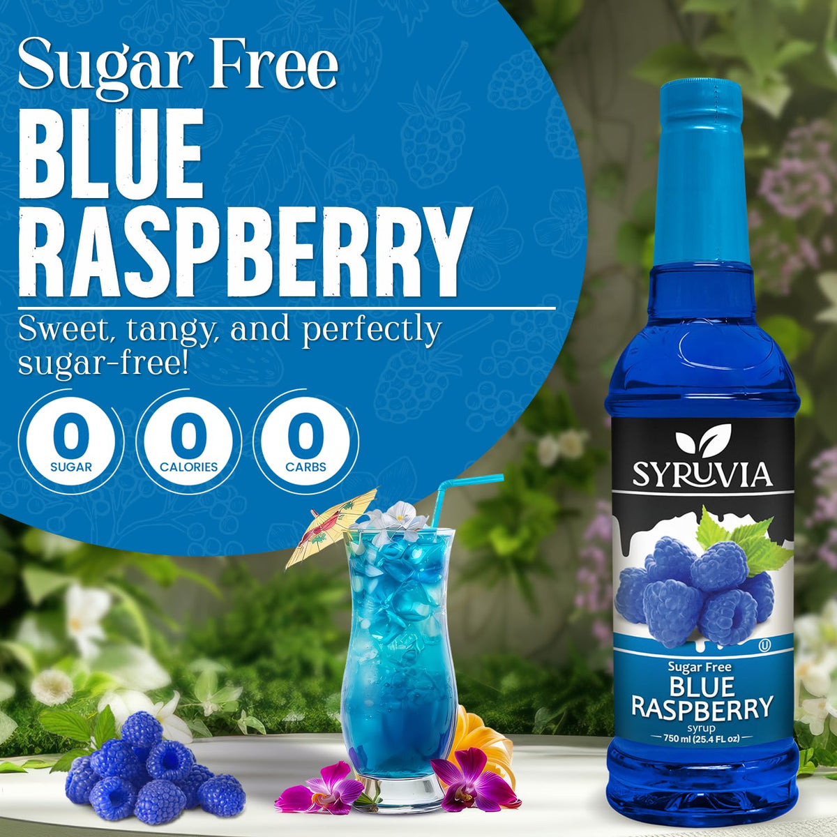Pour-ready SYRUVIA syrup over latte for a vibrant flavor twist