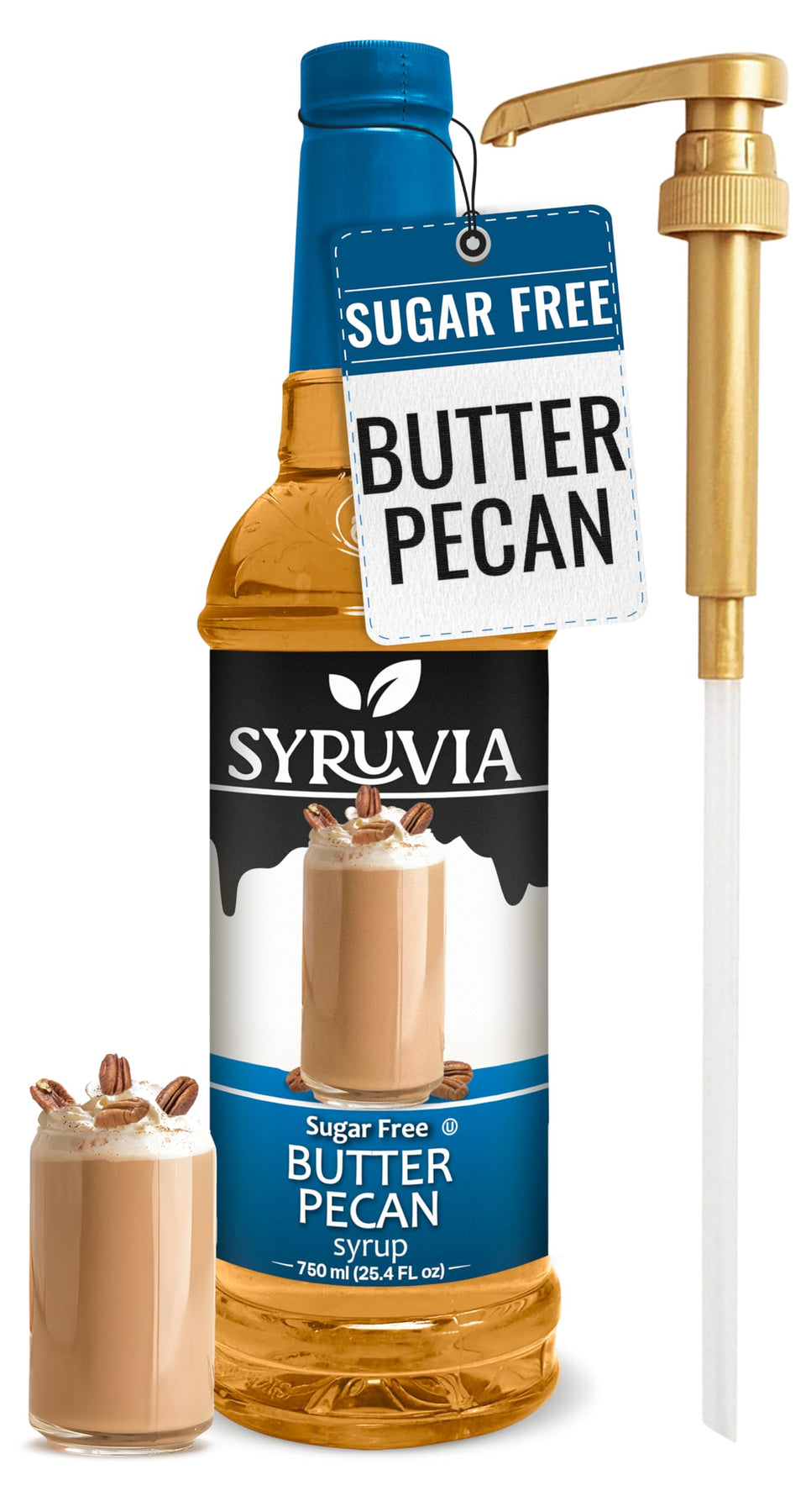 SYRUVIA Sugar Free Butter Pecan Syrup bottle-pump for versatile flavoring