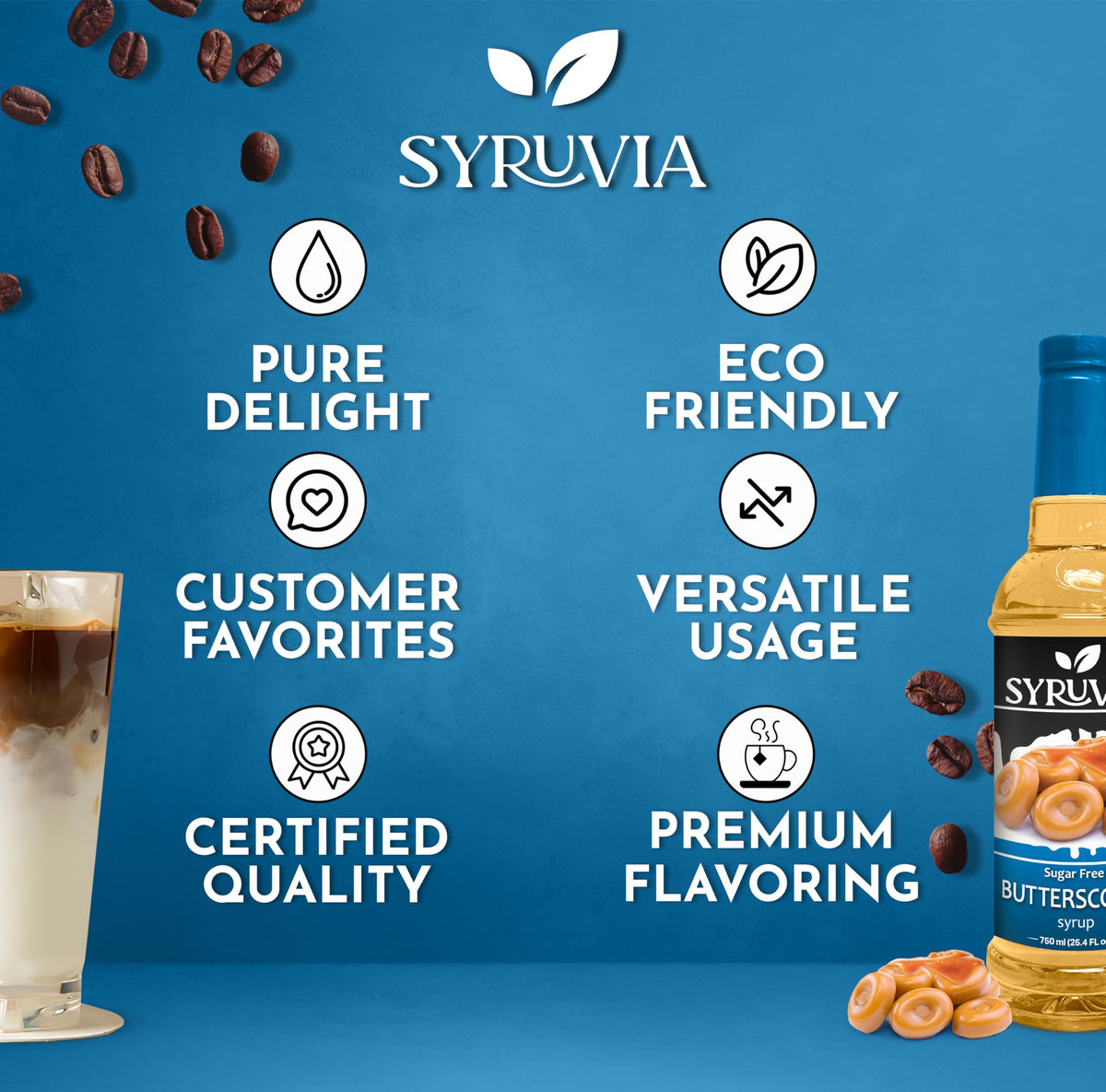 Zero-calorie SYRUVIA syrup bottle on kitchen counter