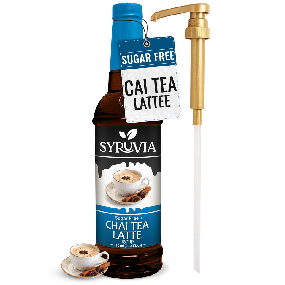 SYRUVIA sugar-free chai syrup bottle pour for rich coffee flavor