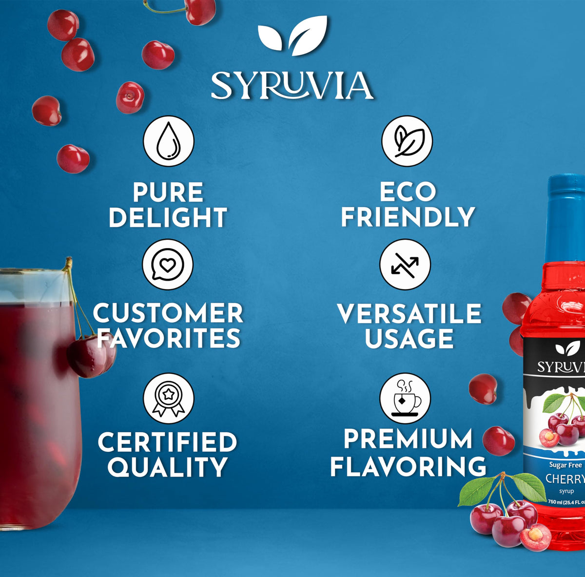 Syruvia Sugar-Free Cherry Syrup brightening lemonade with zero calories.