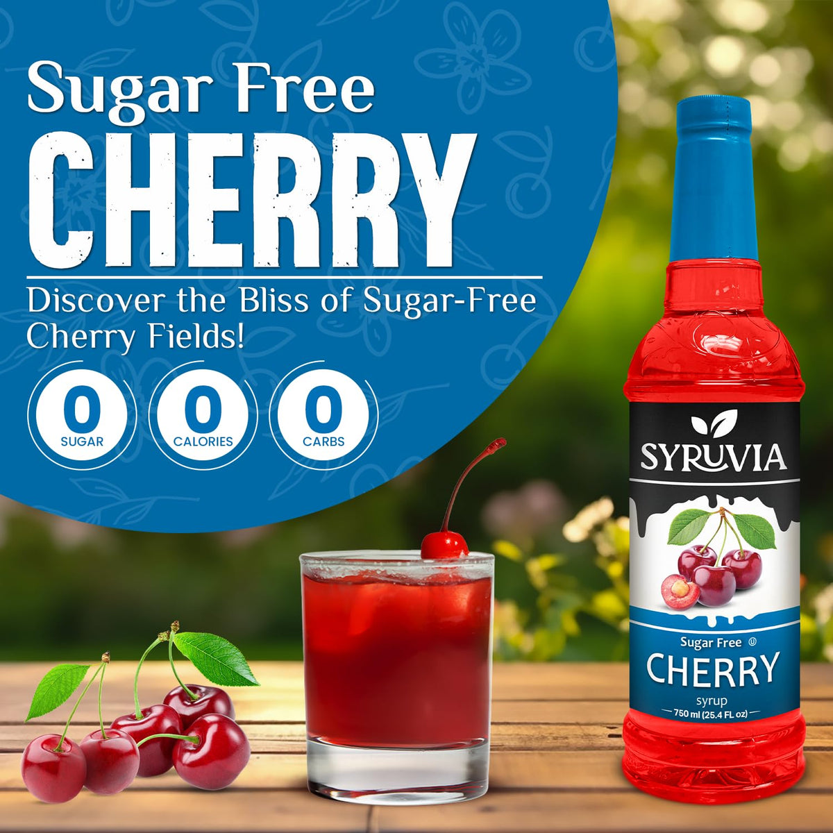 Syruvia Sugar-Free Cherry Syrup pump in action for easy dosing.