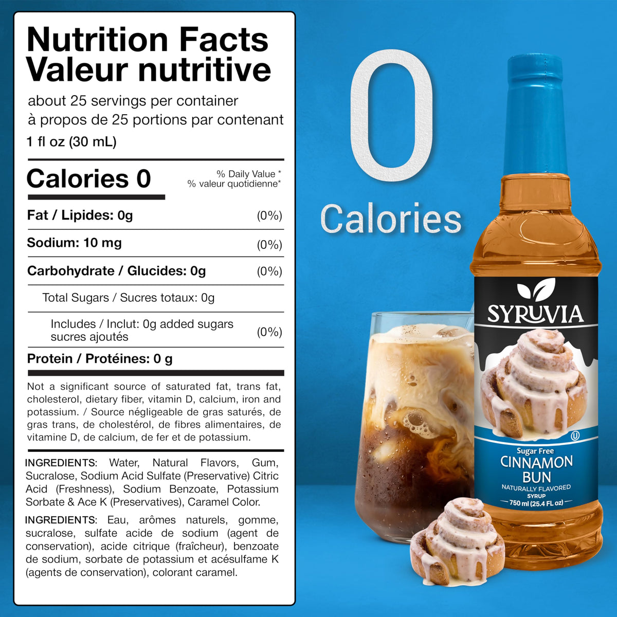 SYRUVIA cinnamon bun syrup poured into coffee for a cozy cafe-inspired sip.
