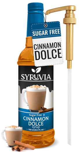 SYRUVIA sugar-free Cinnamon Dolce syrup bottle with pump for easy flavoring in coffee and desserts
