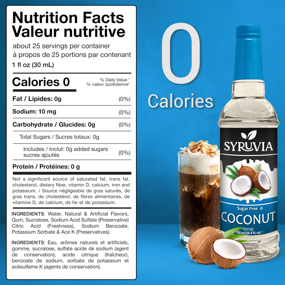 SYRUVIA Sugar Free Coconut Syrup enhances a latte with coconut aroma.