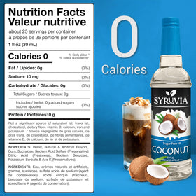SYRUVIA Sugar Free Coconut Syrup enhances a latte with coconut aroma.