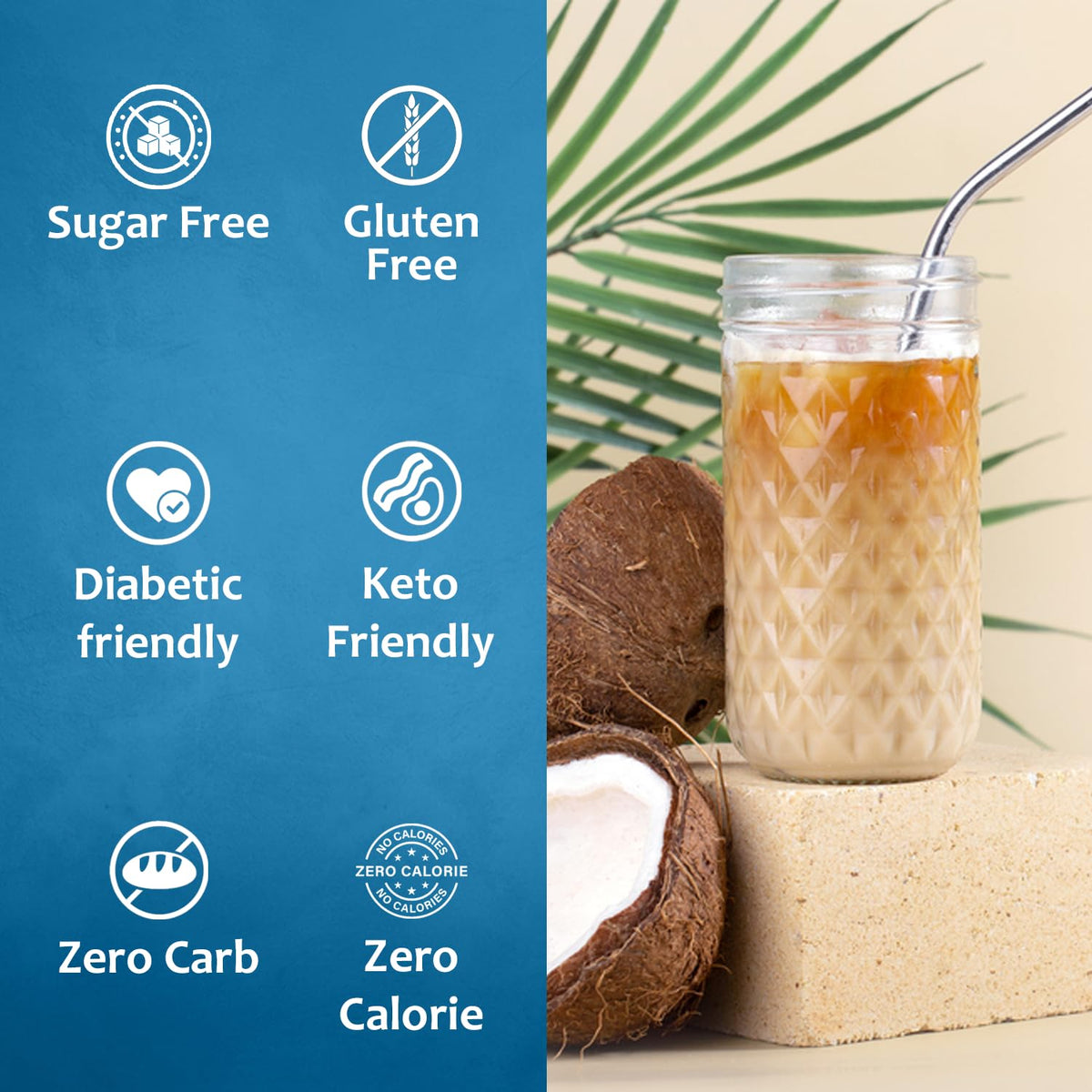 SYRUVIA Sugar Free Coconut Syrup drizzle over a dessert for coconut sweetness without sugar.