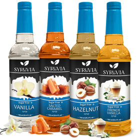 Syruvia Sugar Free Coffee Syrup French Vanilla bottle adds smooth flavor to daily coffee.