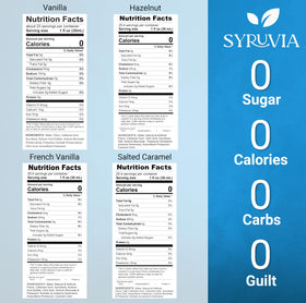 Syruvia Sugar Free Coffee Syrup Hazelnut bottle enhances cozy, nutty coffee moments.