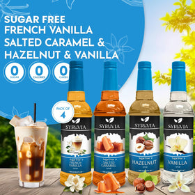 Syruvia Sugar Free Coffee Syrup Salted Caramel bottle for indulgent, low-sugar lattes.