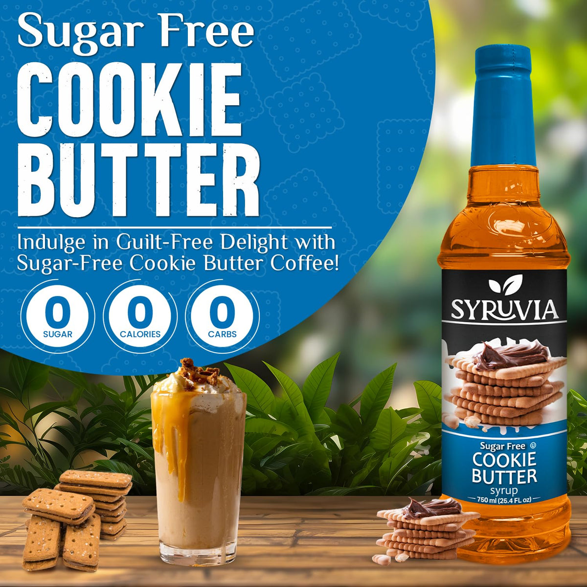 Close-up of SYRUVIA label showing kosher certification and sugar-free claim