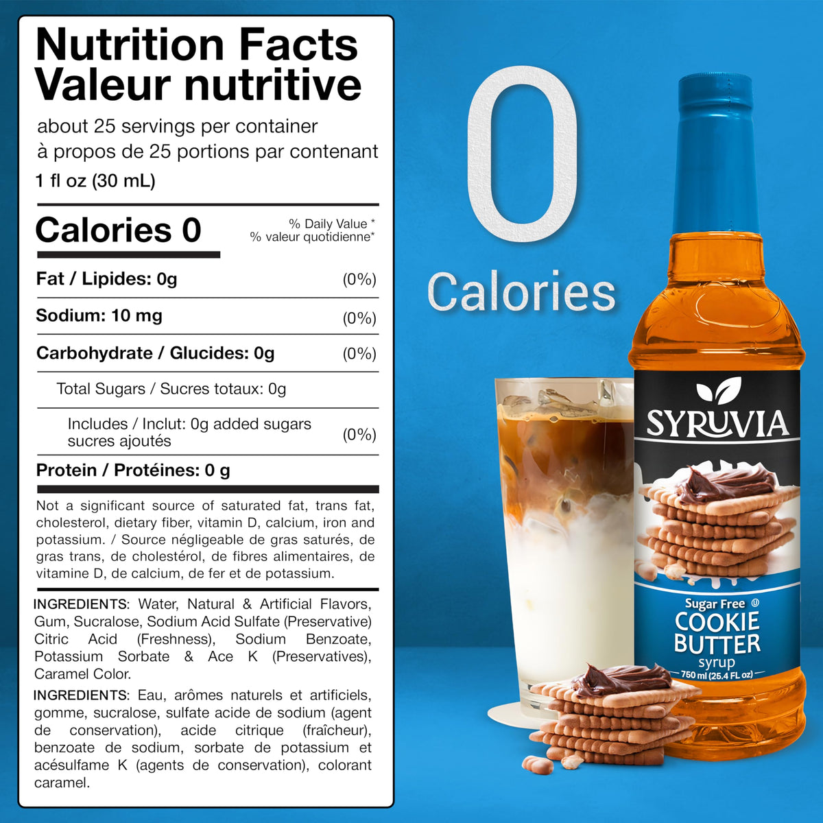 Pouring SYRUVIA Sugar Free Cookie Butter Syrup into a latte for flavor