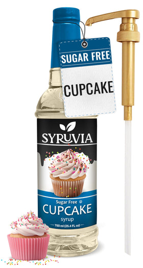 SYRUVIA Sugar Free Cupcake Syrup bottle showing rich flavor with zero calories