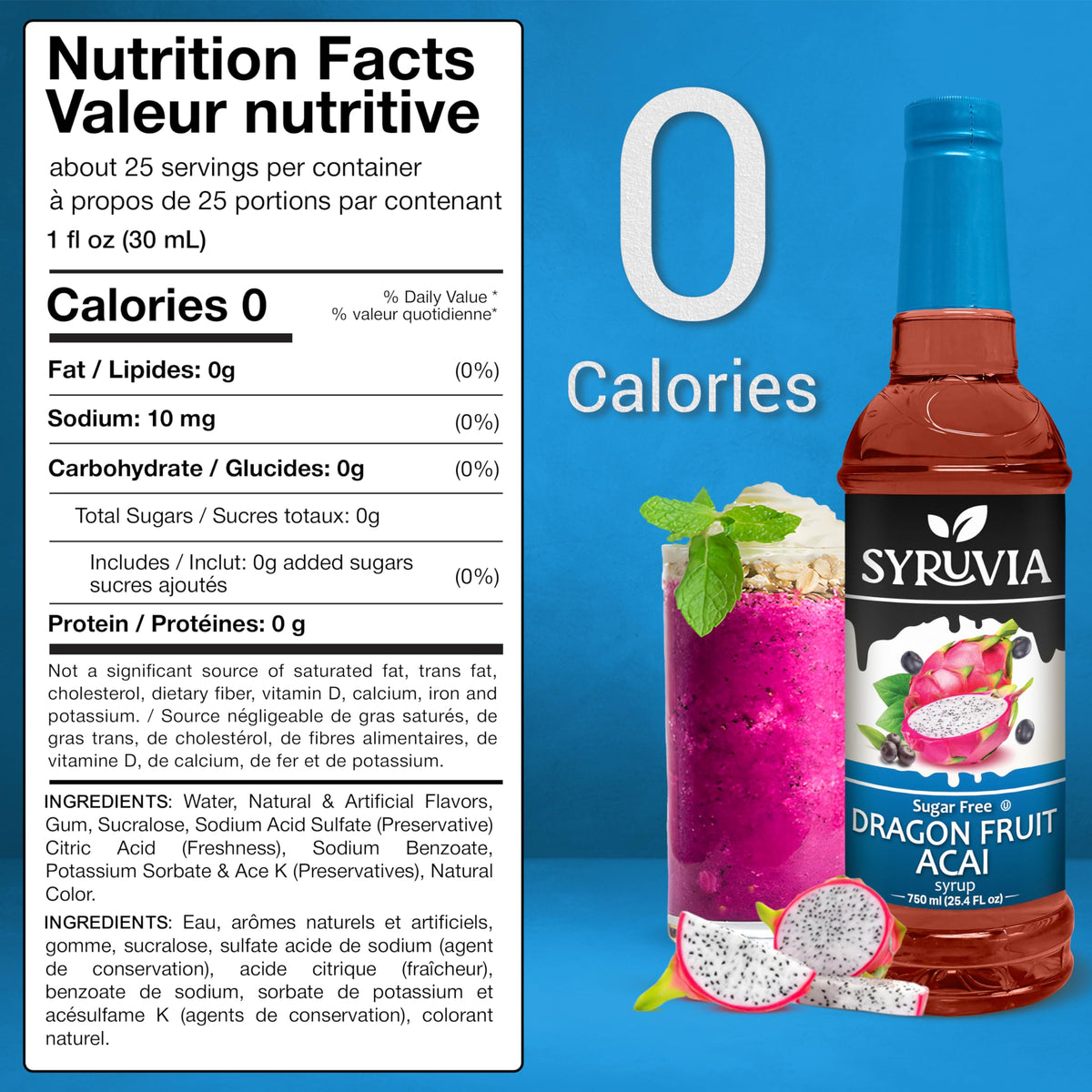 SYRUVIA dragon fruit acai syrup atop coffee for subtle sweetness