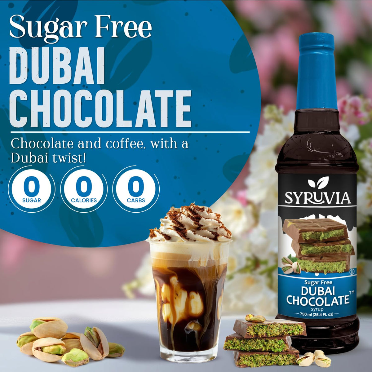 SYRUVIA sugar-free Dubai chocolate syrup pump for easy, mess-free pouring.