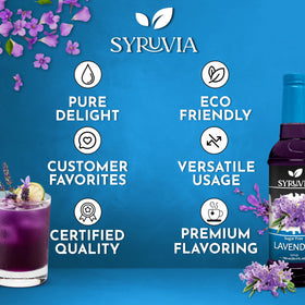 Close up of SYRUVIA Lavender Syrup label showing clean ingredients.