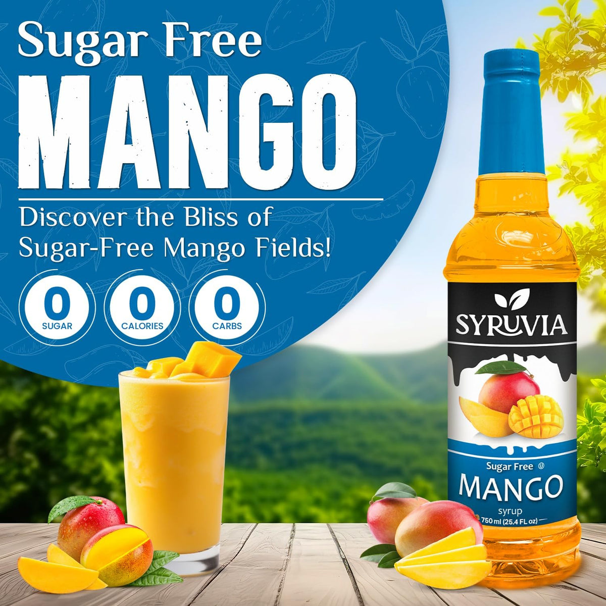 SYRUVIA Sugar-Free Mango Syrup pump for easy, mess-free dispensing.