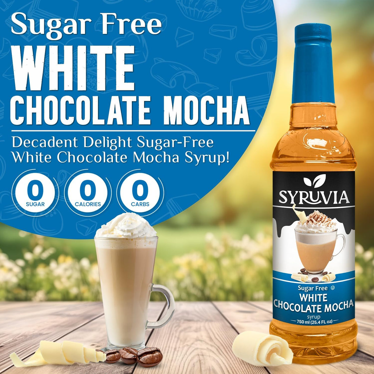 SYRUVIA sugar-free mocha syrup added to lattes for a creamy, sugar-free treat.