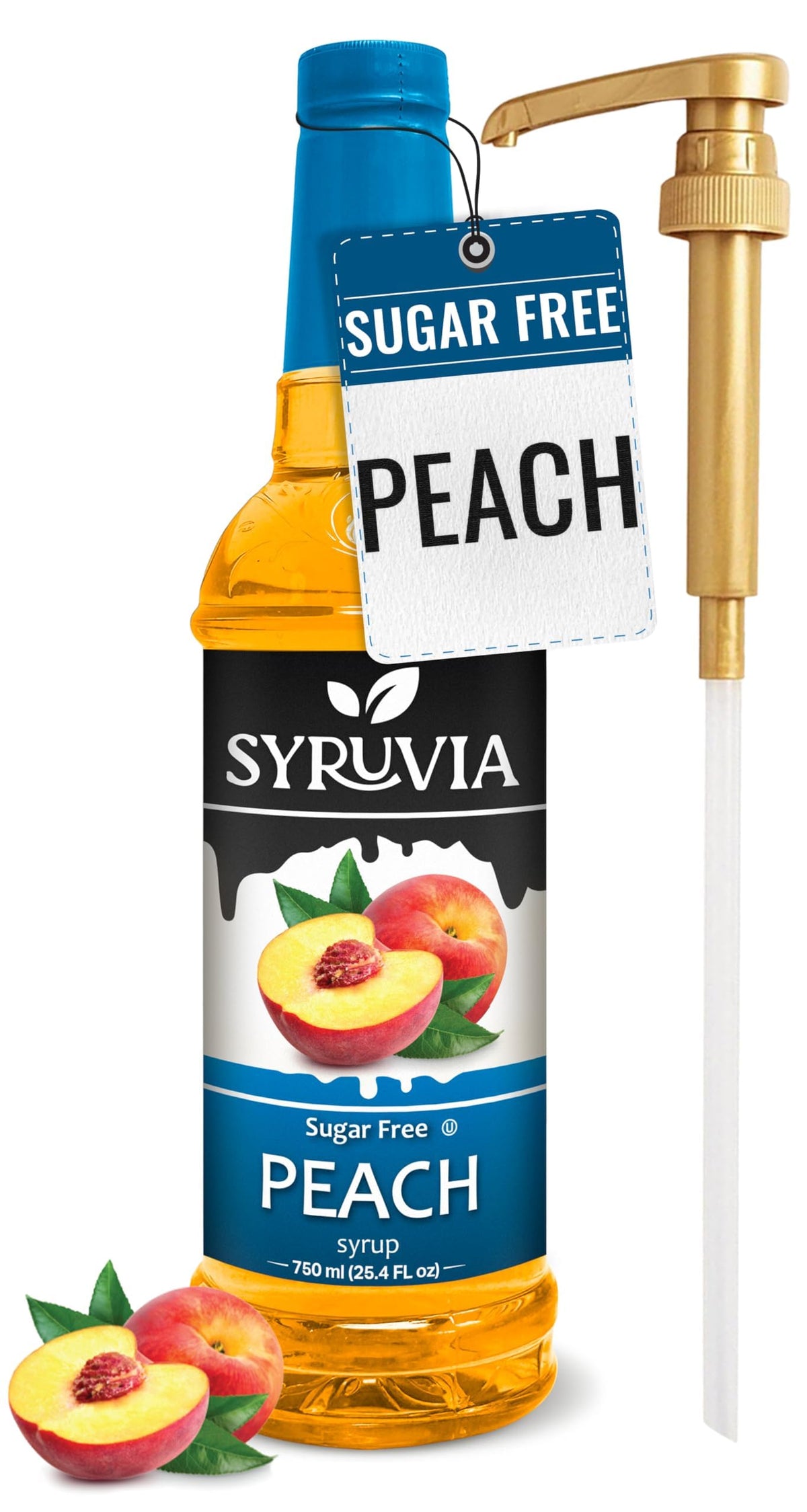 SYRUVIA Sugar-Free Peach Syrup bottle with pump for easy flavoring