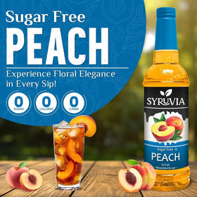 SYRUVIA Sugar-Free Peach Syrup poured into a glass for a refreshing drink