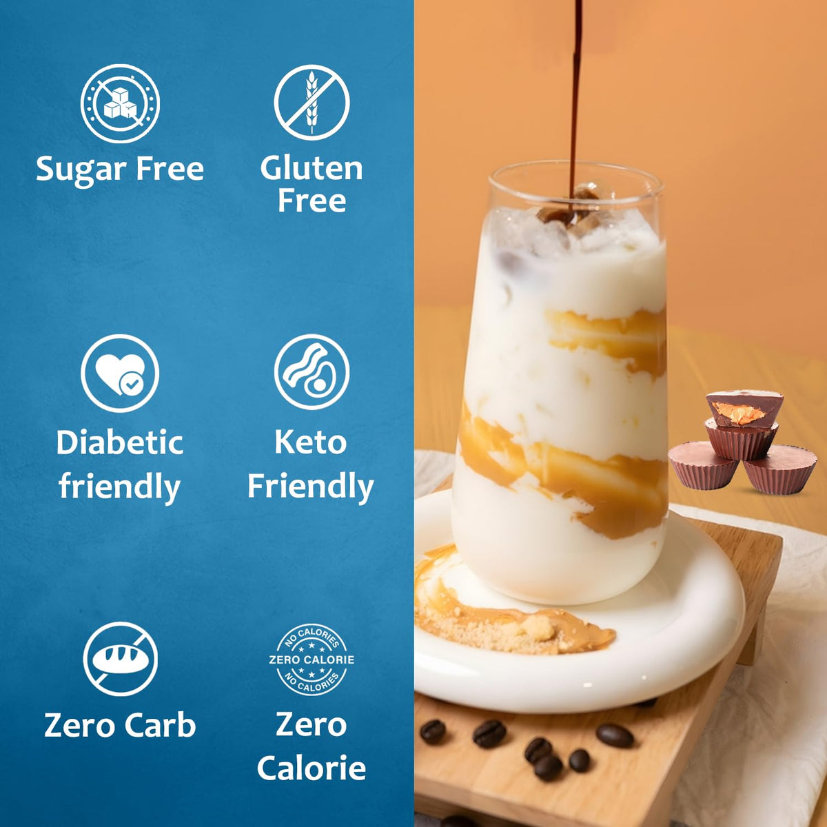 SYRUVIA sugar-free syrup topping on ice cream adds depth.