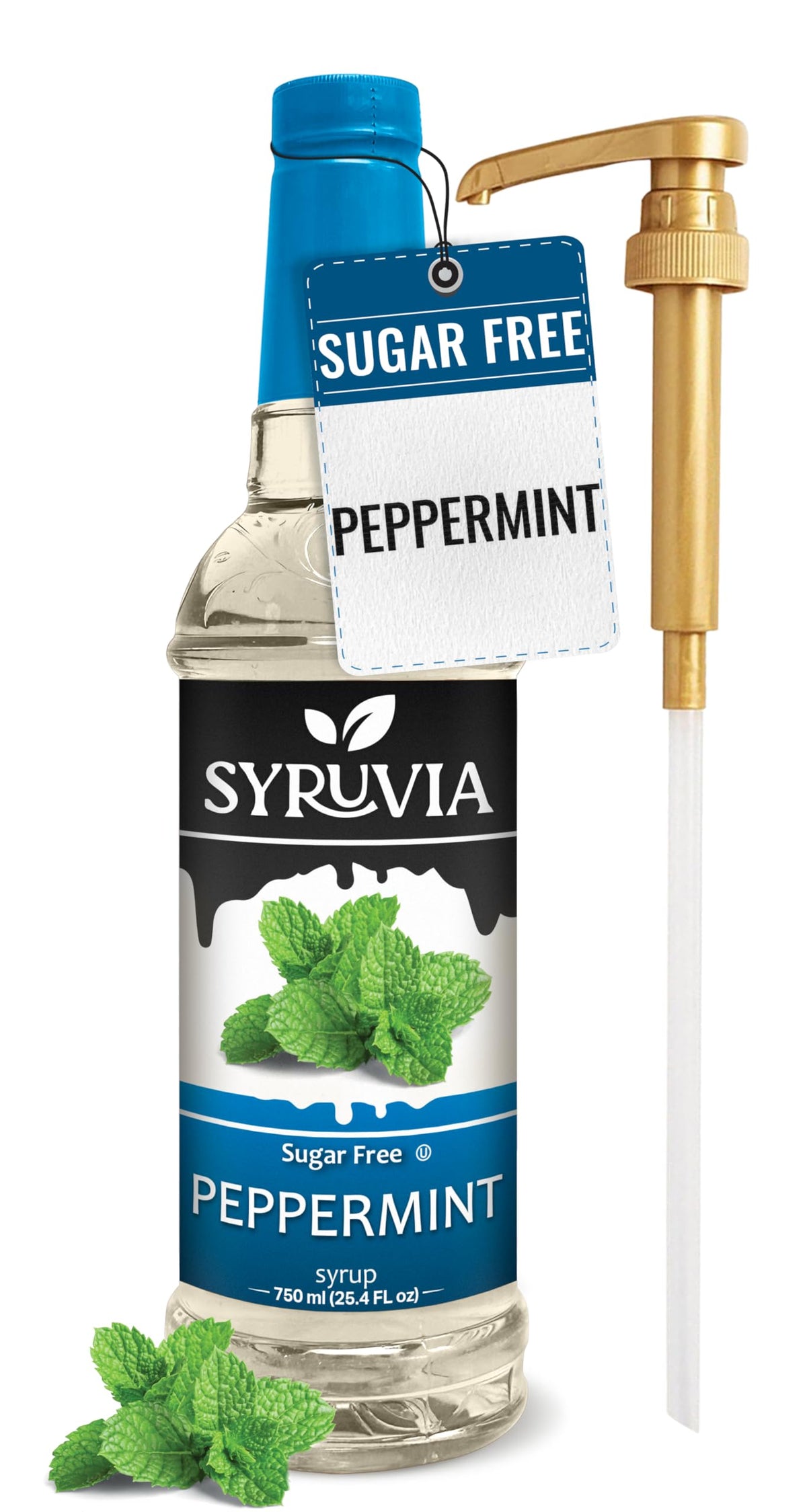 SYRUVIA Sugar Free Peppermint Syrup bottle with pump for easy flavoring