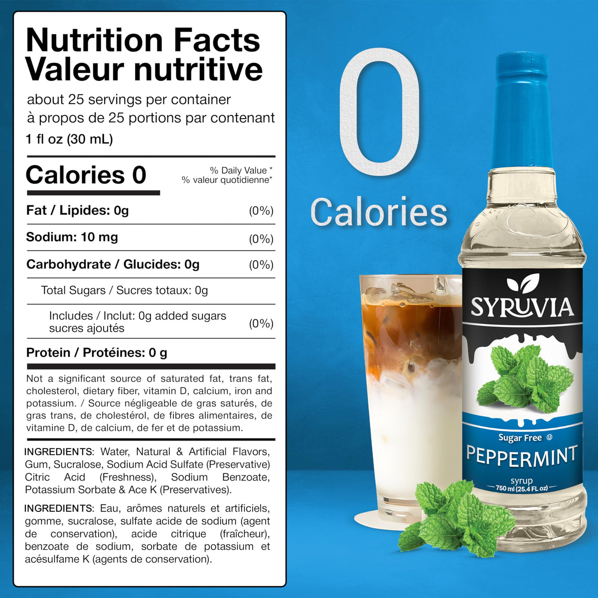Close-up of SYRUVIA Sugar Free Peppermint Syrup on a latte aroma