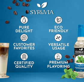 Kosher-certified USA-made SYRUVIA label on peppermint syrup bottle